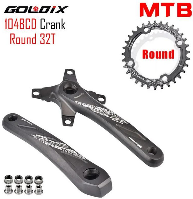 자전거 크랭크 사각 구멍 스프로킷 검정색 라운드 타원형 좁은 체인 링 셋, [00] 175mm (175밀리미터), G. Round 32T, 1개