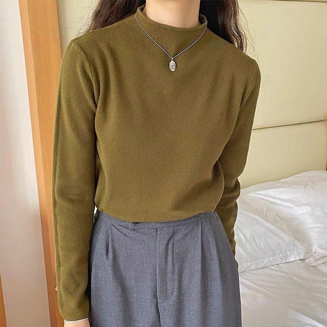 韓版半高領打底衫毛衣 秋冬新款修身針織衫女