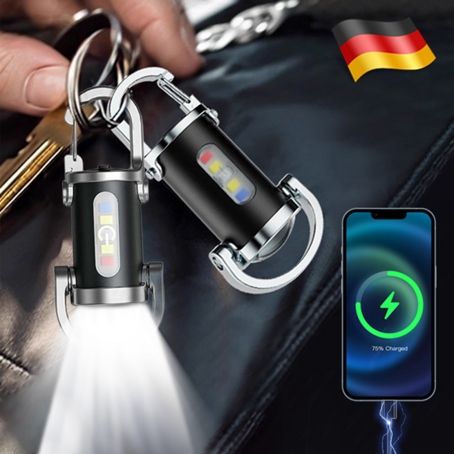 Darlisex 방수 열쇠고리 손전등 보조배터리 충전식손전등, 블랙, 2개