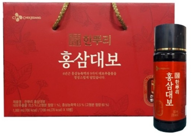 CJ 한뿌리 홍삼대보 xx/건강식품/인삼/생일/효도선물/겨울철/홍삼/아르기닌/병문안/흑삼, 100ml