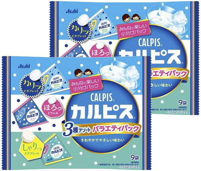 아사히그룹식품 Asahi 칼피스 버라이어티팩 라무네 타블렛캔디 X 2봉 일본캔디 일본사탕 일본간식 일본과자, 67g, 2개