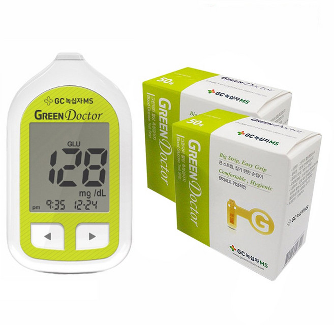 녹십자 그린닥터 혈당계+시험지100매+멸균침110개+솜100매 혈당측정기, 1세트, 그린닥터기계+시험지100T+침210+솜100