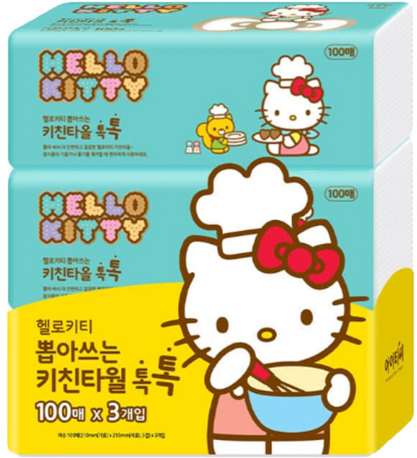 헬로키티 뽑아쓰는키친타올3겹, 100개입, 3개