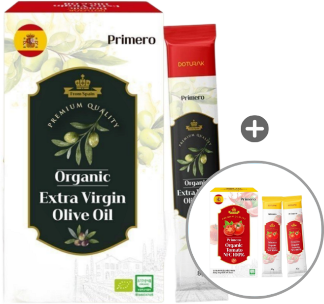 프리메로 올토샷 유기농 올리브오일과 유기농 토마토즙 1박스씩 세트 구성, 1세트, 512g