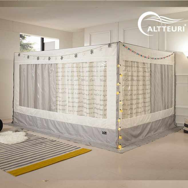 알뜨리 소프트 사각 난방텐트(빈티지북)+투라인스텐봉 커튼형세트