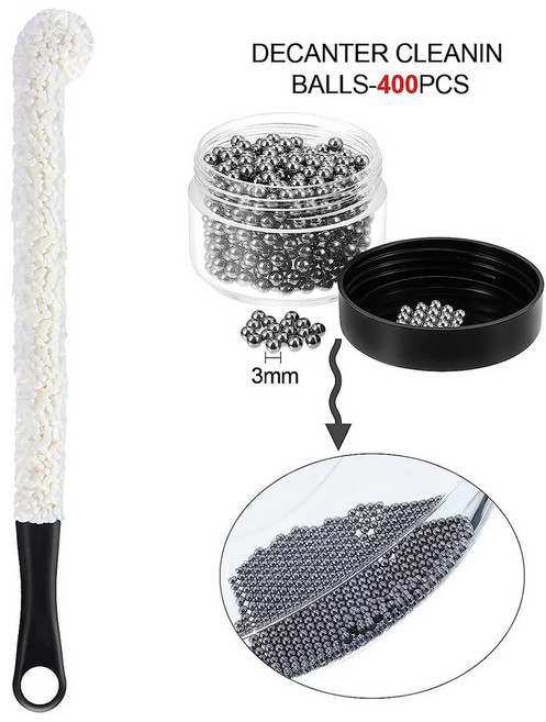 스틸 클린 볼 폼 와인 병 디캔터 스템웨어 유리 물컵 세척 브러시 걸이형 주방 도구 포함, black with ball, 1개