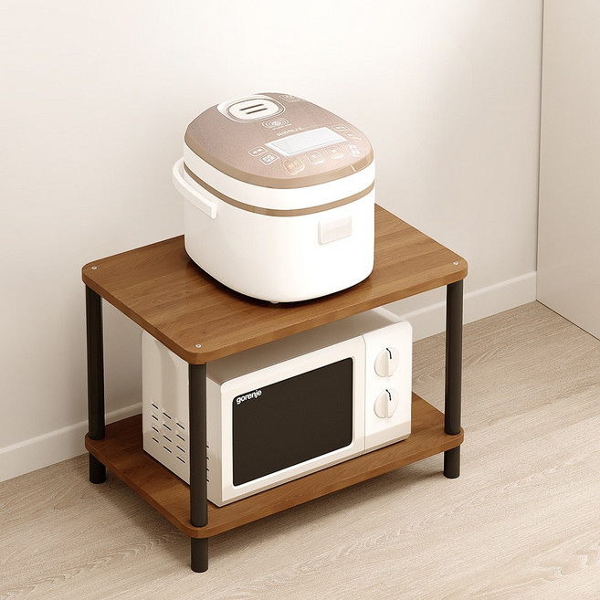 위즈룸 다용도 조립식 전자레인지 선반, 2단, 월넛