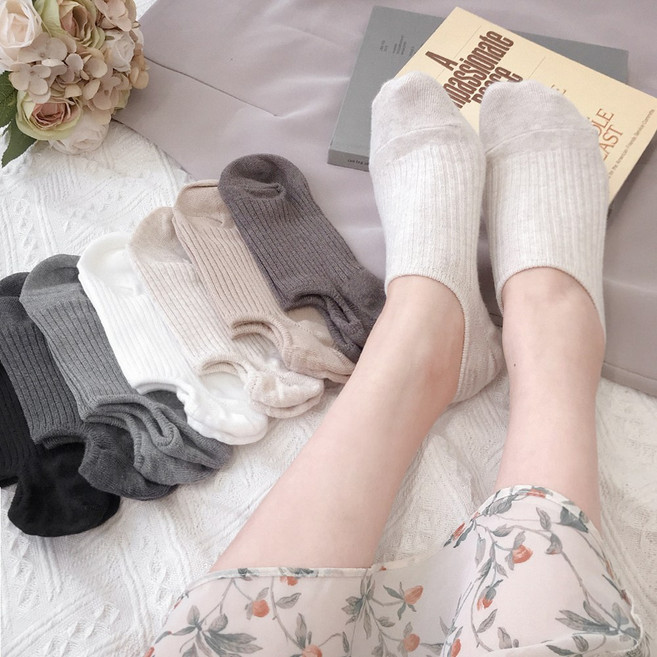 국산 고급 골지 실리콘 무지 덧신 발목 벗겨짐방지 양말 5켤레 세트