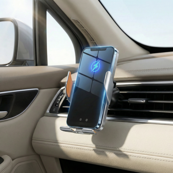 ROYAI ONE 고속 차량용 무선 충전 핸드폰 거치대, C9, 그레이