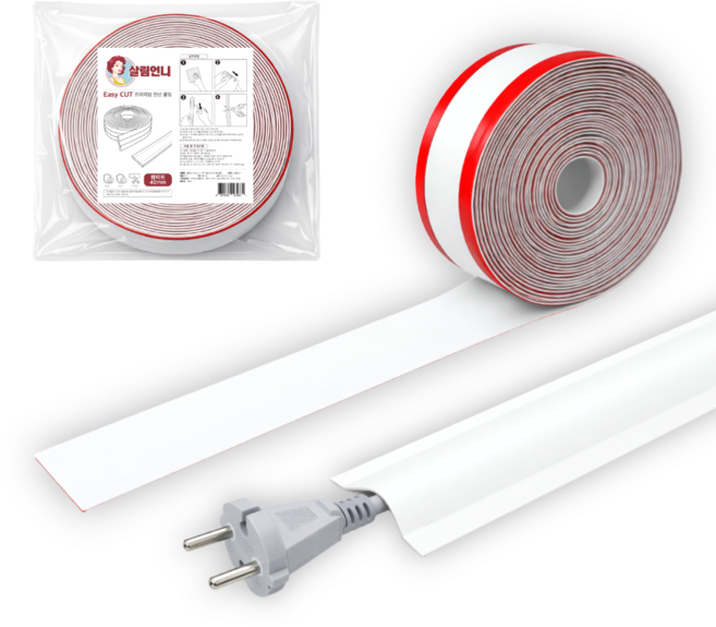 살림언니 이지컷 잘라쓰는 테이프형 케이블 정리 10m 전선 몰딩, 화이트, 1개