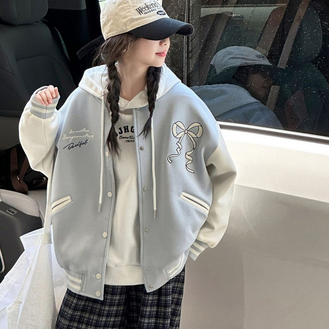 큐엘아리아 여아 봄 가을 초등생 야구점퍼 리본 초중생 주니어 외투 점퍼