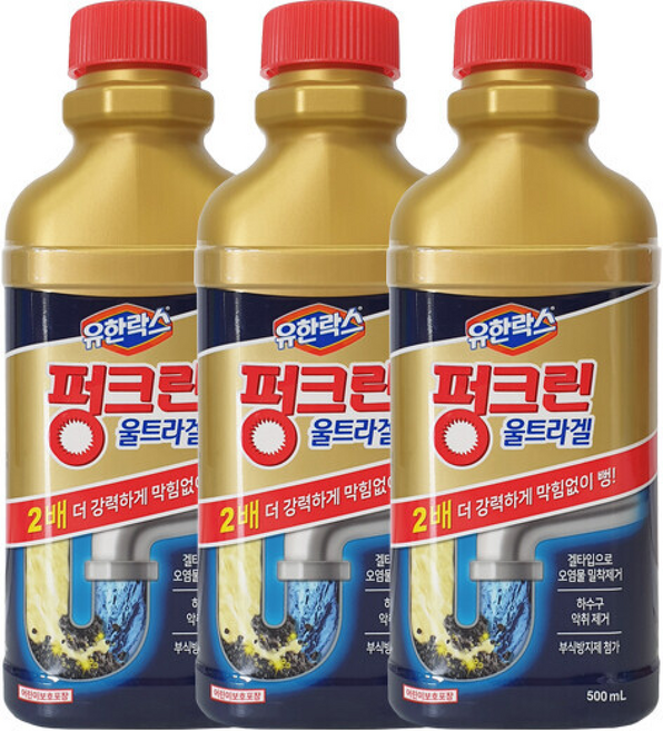 유한락스 펑크린 울트라겔 배수구세정제 x3/막힘제거/악취제거, 1개, 500ml