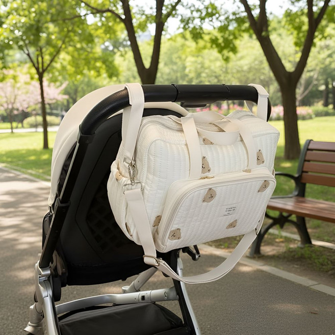 롤로모몬 기저귀 가방 유아용품 이너백, 곰돌이(아이보리)