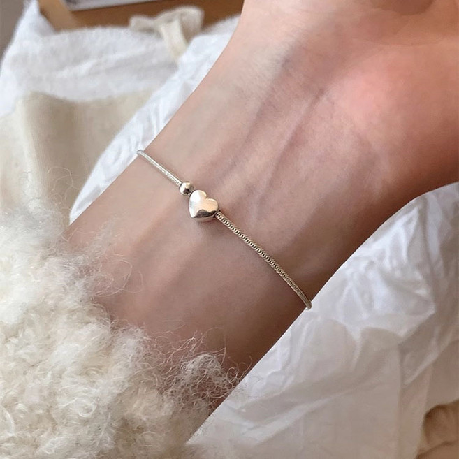 순은 925 귀여운 하트 포인트 행운의 여성팔찌