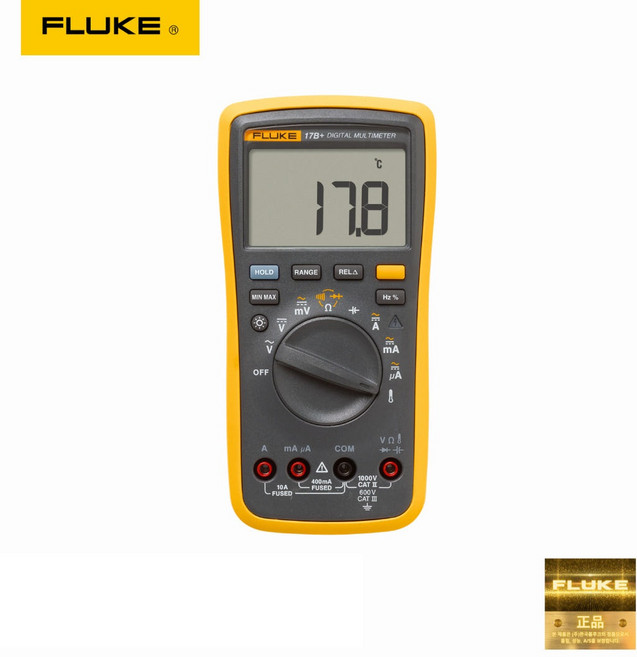 FLUKE 17B+ 디지털 멀티미터 AC/DC 전류 전압 저항 연속성 정전용량 온도 측정, 1개