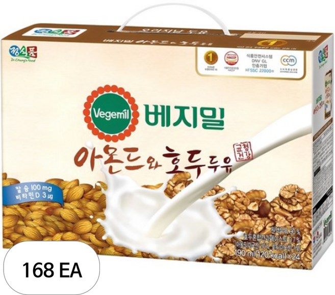 베지밀 아몬드와 호두 두유, 190ml, 168개