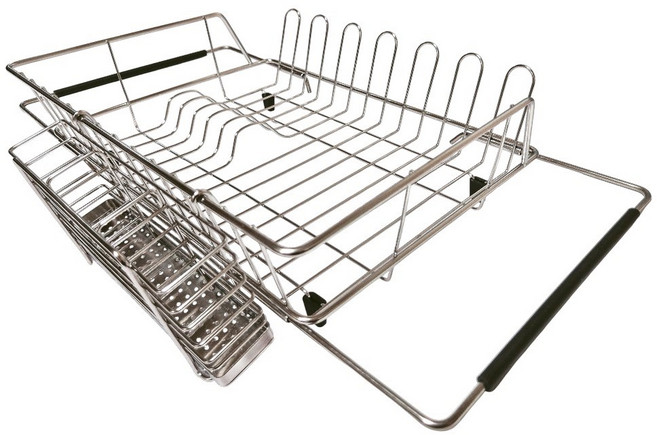 실용예찬 304스텐 길이조절 싱크대 설거지 물빠짐 식기건조대 수저통, 1개, 실버, 1단