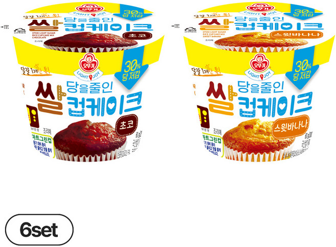 오뚜기 LIgHT&JOY 당을줄인 쌀컵케이크 초코 60g +스윗바나나 60g, 6세트, 120g
