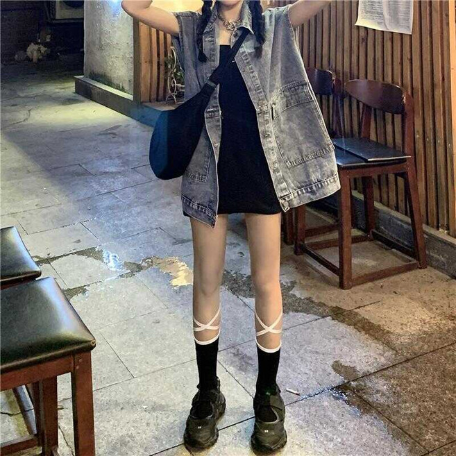 牛仔馬甲 女新款春季寬鬆百搭中長款外套潮