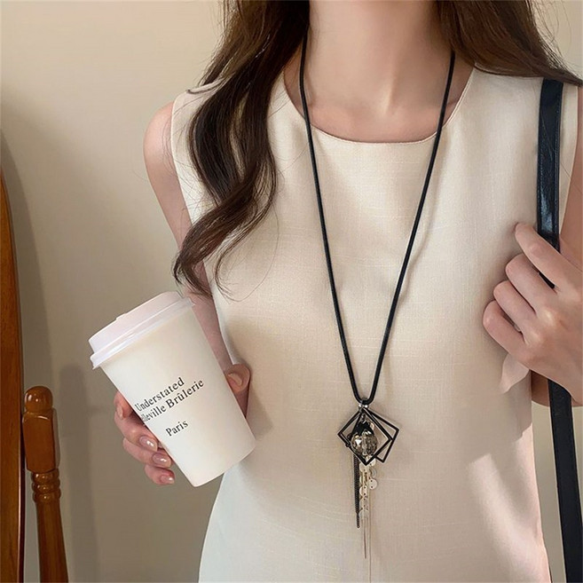 besteffie 여자 패션 심플 긴 목걸이 합금 독특한 디자인 펜던트 스트링 가을 겨울 분위기 장식품 K92