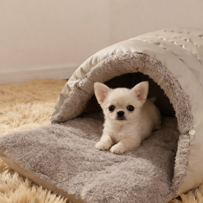 지금도착 아기강아지 아기고양이 하우스 방수 방한 따뜻한 후리스 숨숨집, 1개, 웜그레이