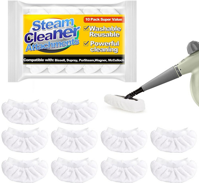 재사용 가능한 극세사 스팀 천 커버 휴대용 스팀 클리너용 면 소재 청소 패드 10팩 세척 가능 및 스크래치 방지 비셀 스팀 샷 맥컬록 퍼스팀 및 바그너와 호환 가능, 10 Pack White