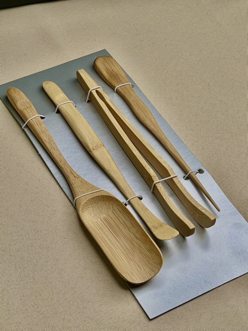 竹製茶道工具組, 原色, 1個, 竹夾＊1、竹扒＊1、竹匙＊1、茶通＊1