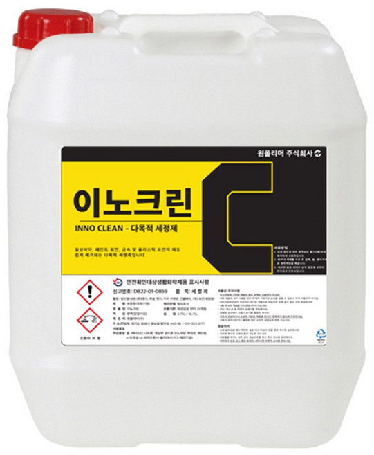 이노크린 18.75L 중성 다목적 세정제 주방 바닥 사무실 욕실 기름때 찌든때 제거 청소, 1개