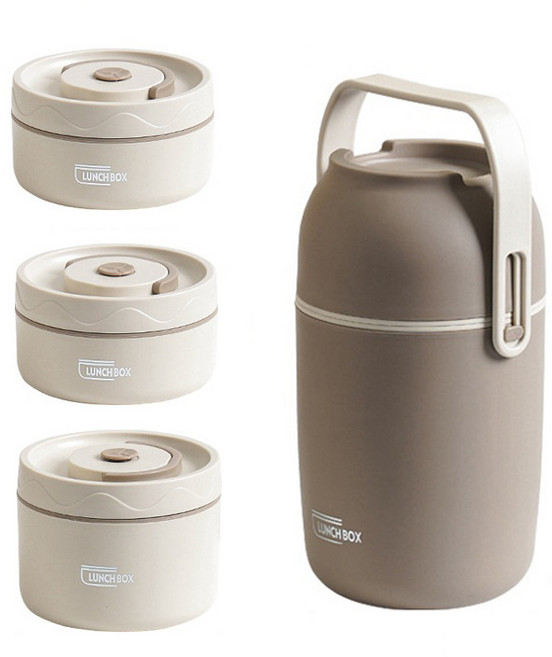 스타일닥터 스텐 보온도시락 직장인 학생 대용량 3단 분리형 도시락, 1개, 브라운