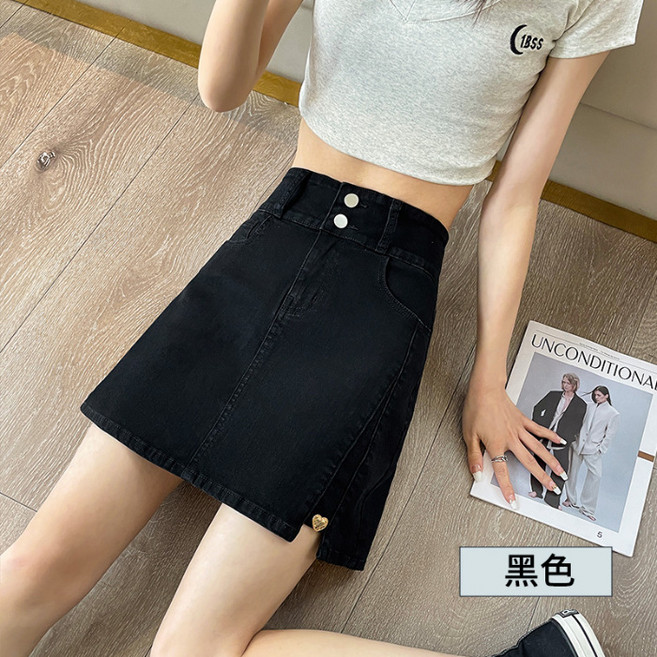 【小個子顯瘦】牛仔短裙 高腰短裙 牛仔裙 半身裙 短裙 拼接設計 高腰A字版型 夏季新款 女士百搭