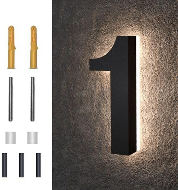 MIDIT 15.2cm6인치 백라이트 LED 하우스 번호 방수 스테인리스 스틸 높은 투명도 아크릴 조명 집 주소 조명이 있는 현대 숫자 9 103942, 6 Inch, 15.2cm(6인치) 하우스 넘버 1