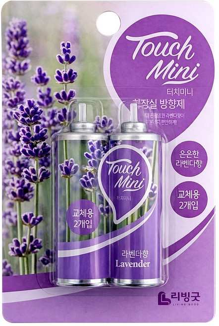 리빙굿 터치미니 화장실방향제 (라벤다향 리필2p)교체 화장실방향제 터치미니리필 터치미니 터치방향제 터치필 터치미니방향제 화장실터치방향제, 13ml, 1개