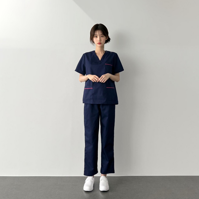 6가지컬러 스판 스냅단추 간호복 스크럽복 실습복 허리밴딩 SC복 간호사 유니폼세트