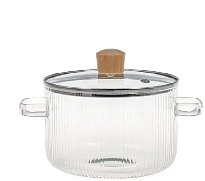 호환 우유 냄비 1.6L 고붕규산 내열성 바이노럴 핸들 수프 뚜껑 포함 투명 라면, 01 Transparent