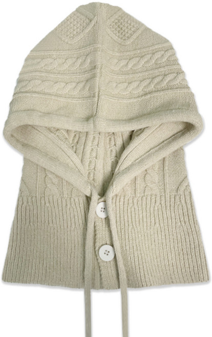 [지캄] 꽈배기 후드 니트 바라클라바 겨울 여성 방한 넥워머