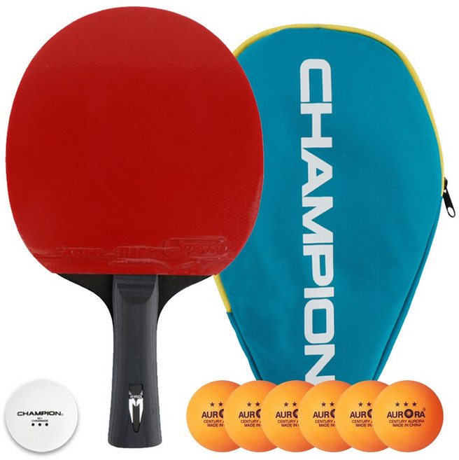 참피온 양면 쉐이크 탁구라켓 탁구채 PREMIER-S 풀케이스 세트 + 오로라 탁구공 6입, 1개