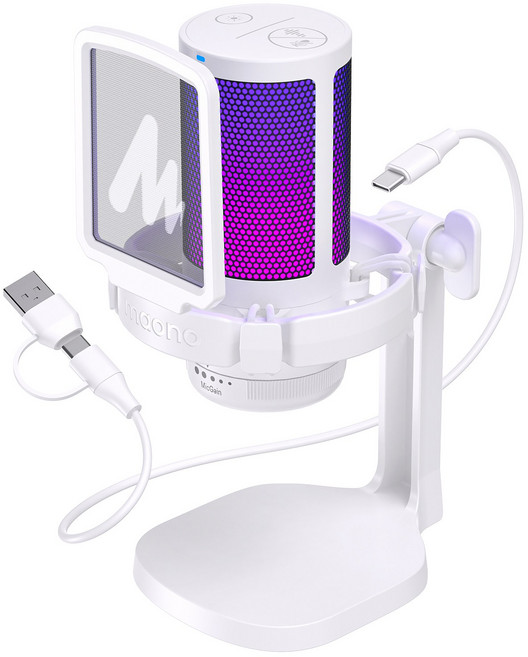 마오노 원터치 노이즈캔슬링 USB 콘덴서 게이밍 마이크 방송용 녹음용 DGM20, 화이트