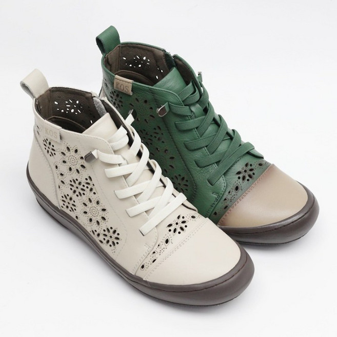 스타슈 여성 천연소가죽 꽃 펀칭 발편한 봄 여름 앵클부츠 5cm 숏부츠