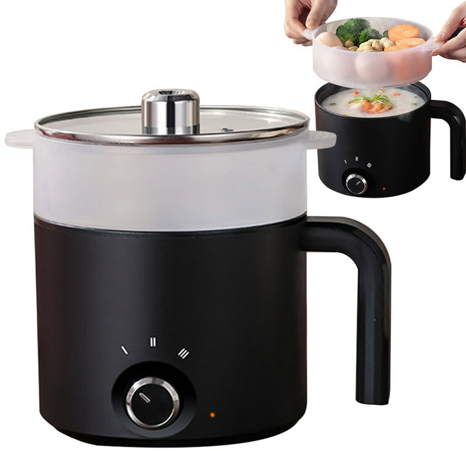 다용도 전기냄비 코팅처리 라면 멀티쿠커, 2단, 블랙