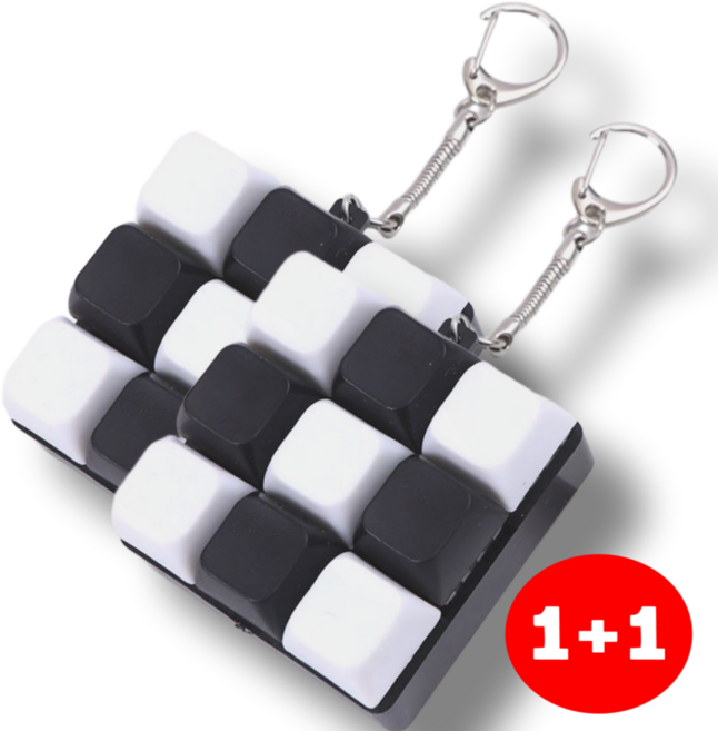 캐럿몰 키보드 키캡키링 9구 딸깍이 스트레스 해소 피젯 스위치 열쇠고리, 2개, 블랙화이트