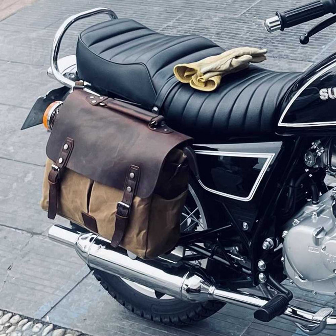 오토바이 빈티지 사이드백 가죽 가방 바이크 리어백 클래식 몽땅 갈피 블랙 자전거 가방 24x12x6