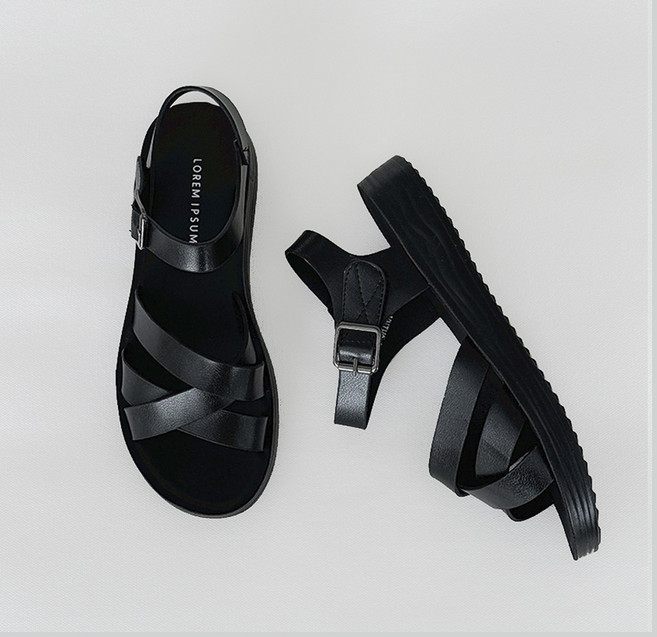 슈씨엘 발편한 가벼운 키높이 샌들 바캉스 크로스 스트랩 벨크로 샌들