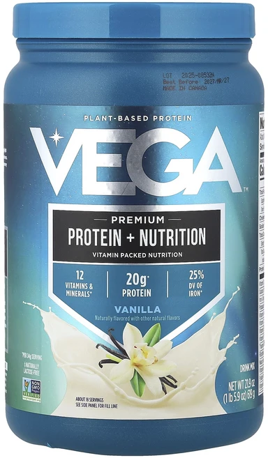 정말좋습니다 Vega 식물성 단백질 프리미엄 단백질 + 영양 바닐라 619g(1lb 5.9oz) 빠르게배송해드릴게요, 619g, 1개 - 쿠팡