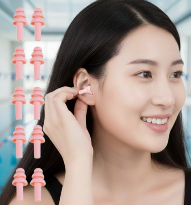 요거꾹 수영 실리콘 귀마개 소음방지, 핑크, 10개