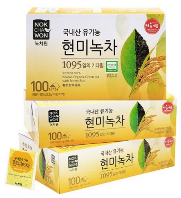녹차원 국내산 유기농 현미녹차 ( 1.2g x 100티백 ) x 3박스 300티백 대용량, 100개입