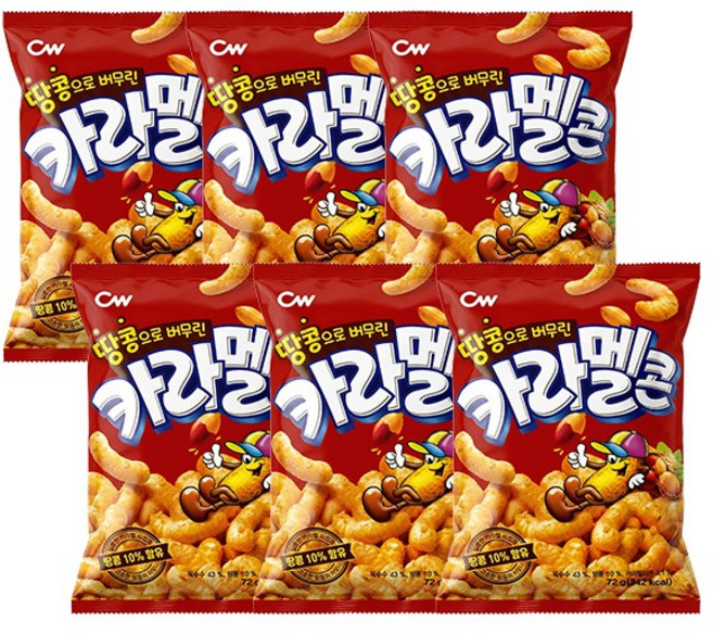청우식품 카라멜콘 과자, 72g, 6개