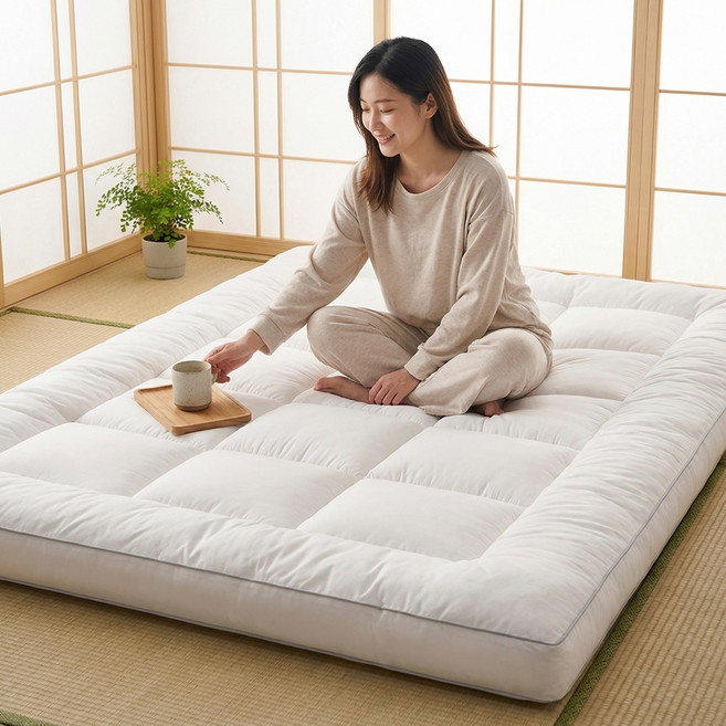 토퍼 매트리스 10cm 두꺼운 바닥 요매트 미끄럼 방지, 화이트