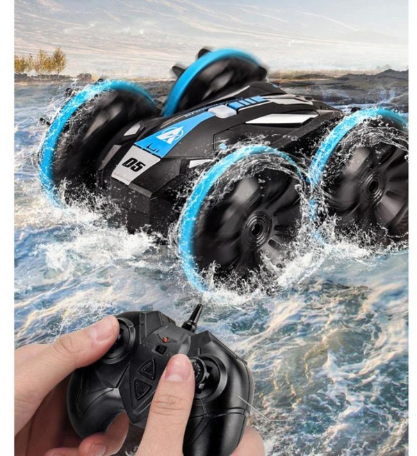 수륙양용 RC카 터보 자동차장난감 드리프트 전원 무선조종 벽타는 탱크형 장난감선물 무선자동차 드라이브 배터리, 블루  + 손목시계 + 스트랩, 3개