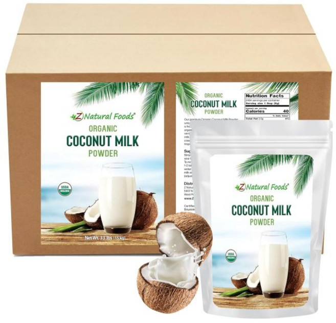 우유 밀크 파우더 가루 분말 Z Natural Foods 코코넛 비건 유제품 대체품 MCT 함유 무가당 크리머 커피 및 스무디용 글루텐 프리 비GMO 1파운드, 코코넛 밀크, 528 온스 (1개 묶음)
