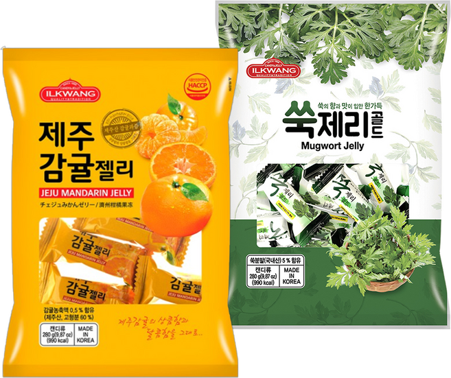 [식자재랑] 일광제과 인기상품세트 ( 제주감귤젤리 280g + 쑥제리골드 280g ), 1세트, 560g